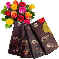 Online Delivery of 4 Cadbury Bournville Chocolates with 12 Mix Roses Bunch and Diwali Gifts to Hyderabad