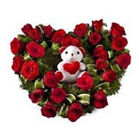 Deliver Online Teddy in Red Roses Heart 24 Flowers to Hyderabad. Diwali Gifts in Hyderabad