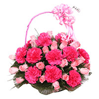 Deliver Pink Rose Carnation Basket 24 Rakhi Flowers in Hyderabad