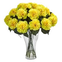 Send Yellow Carnation Vase 24 Flowers in Hyderabad Online for Diwali