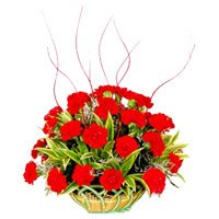 Diwali Flowers Delivery in Hyderabad. Red Carnation Basket 25 Flowers to Hyderabad