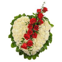 Online Friendship Day Flowers Delivery of 50 White Carnation Heart 12 Red Rose Flowers to Hyderabad