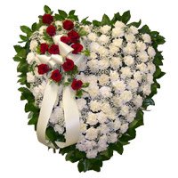 Send 100 White Carnation Friendship Day Flowers Heart with 12 Red Rose Flowers in Hyderabad