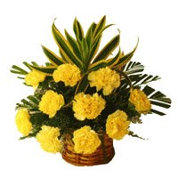 place Order for Friendship Day Flowers like Yellow Carnation Basket of 12 Flowers in Hyderabad Online