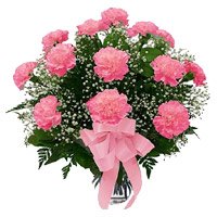Order Rakhi and Pink Carnation in Vase with 12 Flowers to Hyderabad