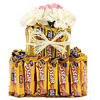 Online Diwali Gifts Delivery in Hyderabad that includes 16 Pcs Ferrero Rocher with 16 White Roses Bouquet