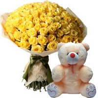Birthday Teddy and Flowers to Hyderabad