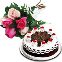 Diwali Flowers contain 6 Mix Roses 1/2 Kg Black Forest Cakes to Hyderabad