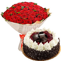 Order 100 Red Roses with 1 Kg Black Forest Cake in Hyderabad From 5 Star Hotel on Rakhi