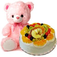New Year Cake Delivery in Hyderabad delivers 12 Inch Teddy 1 Kg Eggless Fruit Cake 5 Star Bakery