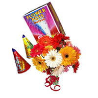 12 Mix Gerbera Bunch with 2 Box Flower Pot(Anaar). Gifts in Vjayawada.