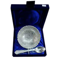 Place Order to Send Christmas Gifts to Hyderabad comprising A Set of Silver Plated Bowl and Spoon in Brass