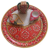 Deliver Marble Pooja Thali With Other Items in Hyderabad