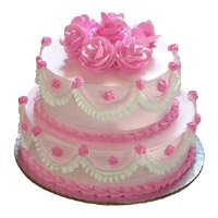 Online Rakhi Eggless Cakes Delivery of 3 Kg Two Tier Eggless Strawberry Cake to Hyderabad
