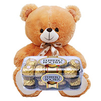 Deliver Christmas Gifts to Hyderabad and Ferrero Rocher Chocolates 16 Pieces with 6 inch Teddy