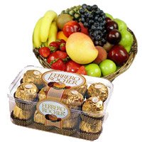 2 Kg Fresh Fruits 16 pcs Ferrero Rocher Chocolates Hyderabad. New Year Gifts to Hyderabad Same Day Delivery