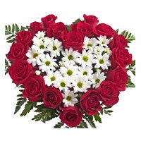 Deliver Rakhi with Flowers to Hyderabad. White Gerbera Red Roses Heart 50 Flowers in Hyderabad