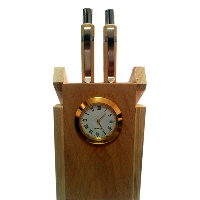 Wooden Clock and Pen Stand with 2 Pens. Christmas Gifts Delivery in Hyderabad