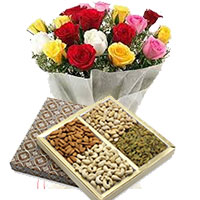 Online Delivery of 24 Mixed Roses with 1/2 Kg Assorted Dry Fruits and Christmas Gifts in Hyderabad