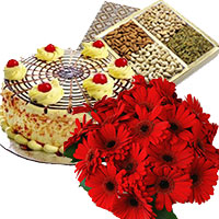 Best Friendship Day Gifts Delivery to Hyderabad comprising 500 gm Butter Scotch Cake 12 Mix Gerbera Bouquet