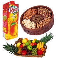 Online Christmas Gifts Delivery in Hyderabad for 1 Kg Real Juice with 2 Kg Fresh Fruits Basket and 1 Kg Mix Dry Fruits to Hyderabad