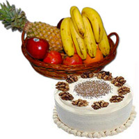 Send Online 1 Kg Fresh Fruits Basket with 500 gm Vanilla Friendship Day Cakes to Hyderabad