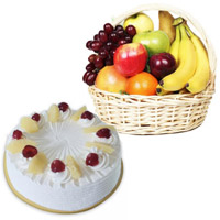 Deliver Diwali Gifts to Hyderabad with 1 Kg Fresh Fruits Basket with 500 gm Pineapple Cakes to Hyderabad Online