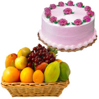 Deliver New Year Gifts in Hyderabad including 1 Kg Fresh Fruits Basket with 500 gm Strawberry Cake to Hyderabad