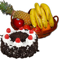 Get 1 Kg Fresh Fruits Basket with 500 gm Black Forest Friendship Day Cake in Hyderabad