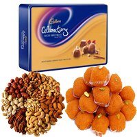 Send New Year Gifts to Hyderabad to send 1 Kg Motichoor Ladoo with 1 Celebration pack & 1 Kg Dry Fruits in Hyderabad