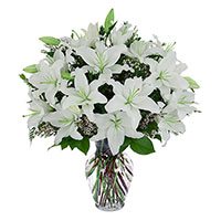 Friendship Day Flower to Hyderabad. White Lily in Vase 8 Flower Stems