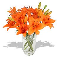 Send Diwali Flowers to Hyderabad with Orange Lily in Vase 5 Flower Stems