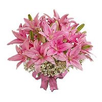 Send Flowers to Hyderabad Online Pink Oriental Lily Bouquet 6 Stems on Diwali