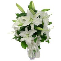 Get Diwali White Lily Vase of 5 Stems Flowers to Hyderabad