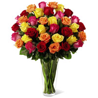 Same Day New Year Flowers to Hyderabad incorporated Mixed Roses in Vase 50 Flowers in Hyderabad