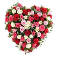 Same Day New Year Flowers to Secunderabad send to Mixed Roses Heart 40 Flowers