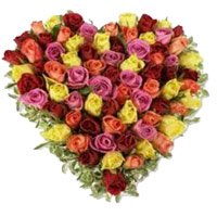 Buy Diwali Flowers Online to Hyderabad for relatives that is Mixed Roses Heart 50 Flowers to Hyderabad