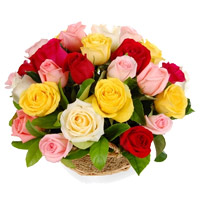 Deliver Online Mixed Roses Basket 24 Flowers to Hyderabad