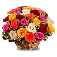 Midnight New Year Flower to Secunderabad take in Mixed Roses Basket 30 Flowers to Hyderabad