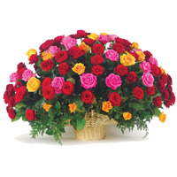 New Year Flowers in Tirupati consisting Mixed Roses Basket 100 Flowers