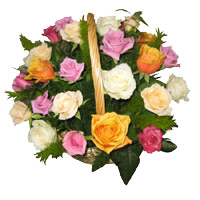 Place Online Order to Send New Year Flowers to Secunderabad that includes Mixed Roses Basket 20 Flowers in Vizag