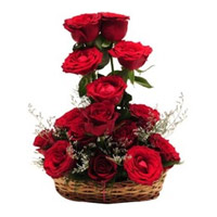 Send New Year Flowers to Tirupati containing Red Roses Basket 12 Flowers in Hyderabad