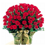 Red Roses Basket 75 Flowers. New Year Flowers Delivery in Secunderabad
