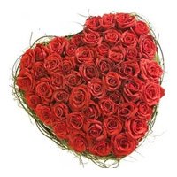 Diwali Flowers Deliver Red Roses Heart Arrangement 75 Flowers Delivery in Hyderabad