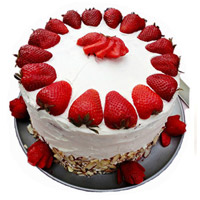 Online Delivery of Friendship Day Cake to Hyderabad comprising 3 Kg Strawberry Cake From 5 Star Hotel