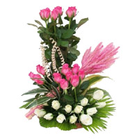 Same Day New Year Flowers to Hyderabad send to White Pink Roses Basket 30 Flowers