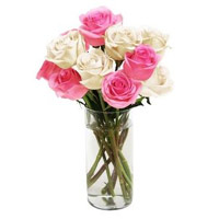 Friendship Day Flowers in Hyderabad to Deliver White Pink Roses Vase 10 Flowers to Hyderabad