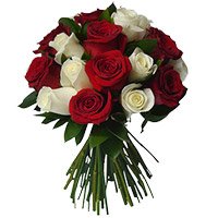 Online Delivery on Friendship Day for your Friends, Red White Roses Bouquet 18 Flowers to Hyderabad
