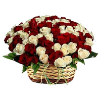 Diwali Flowers Deliver Red White Roses Basket 50 Flowers in Hyderabad Online