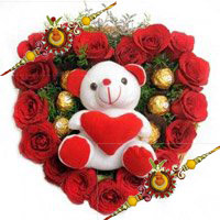 Place Order for 18 Red Roses with 5 Ferrero Rocher Chocolates in Hyderabad and Teddy Heart to Hyderabad on Rakhi
